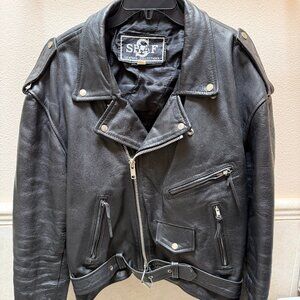 Mens Shaf Leather Biker Jacket Size 48